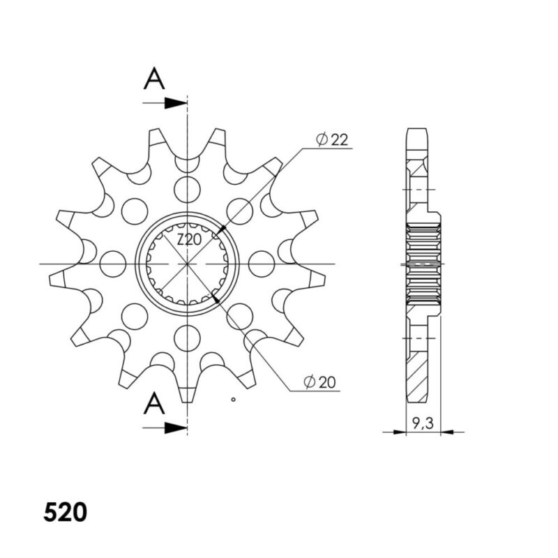 Pignon sortie de boîte Kawasaki KX250 F (2006–2024) – 13 dents Pas 520 – Supersprox PE31113