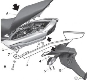 SUPPORT PLATINE TOP CASE KAWASAKI ER - 6N '09 - SHAD