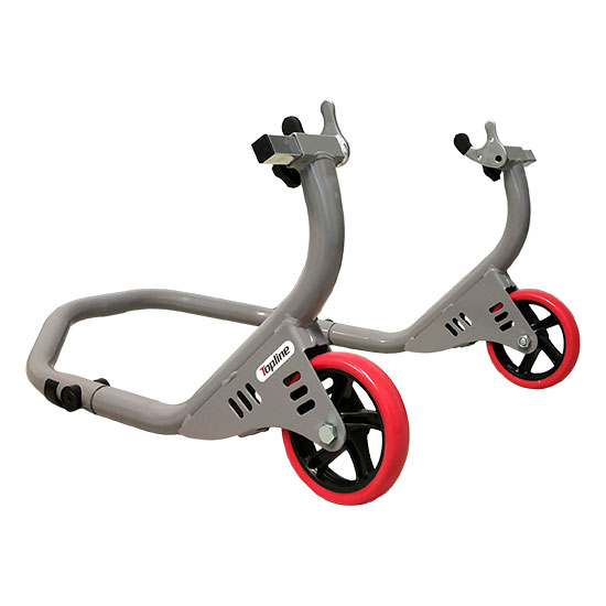 Béquille arrière moto à support V pour diabolos – Topline – 200 kg – Gris